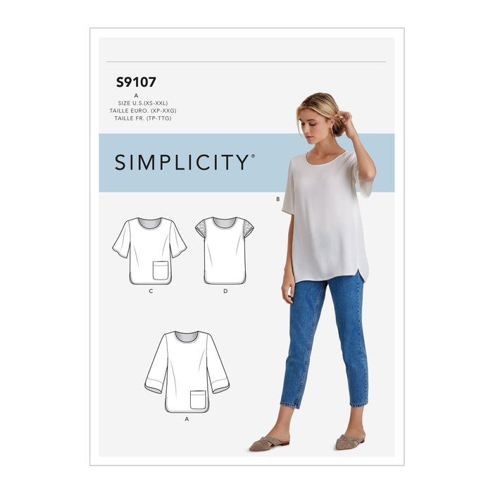 Simplicity Sewing Pattern S9107  Tops With Sleeve and Length Variation from Jaycotts Sewing Supplies