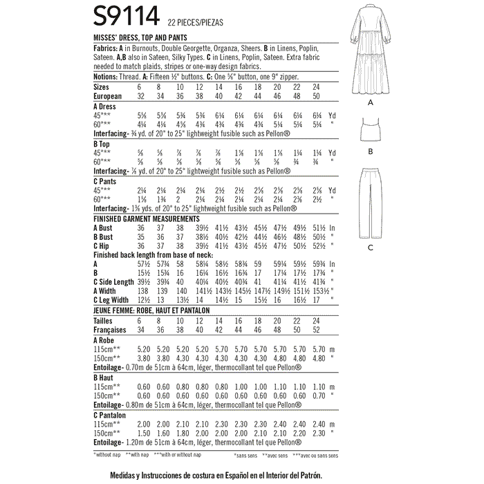 Simplicity Sewing Pattern S9114  Dress, Top and Pants from Jaycotts Sewing Supplies