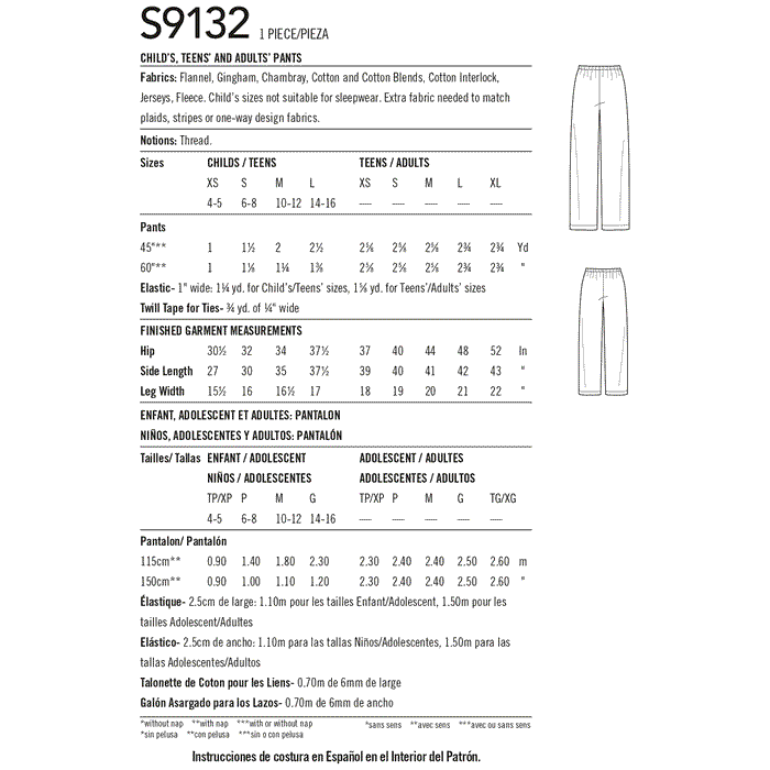 Simplicity Sewing Pattern S9132 Unisex Sleepwear from Jaycotts Sewing Supplies