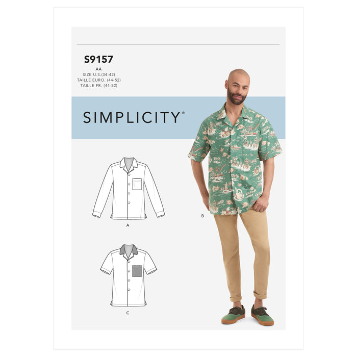 Simplicity 9157 Men's Open Pointed Collar Shirts pattern from Jaycotts Sewing Supplies