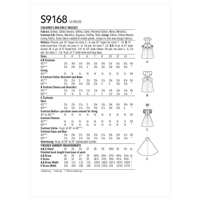 Simplicity 9168 Girls' Princess Costumes Pattern from Jaycotts Sewing Supplies