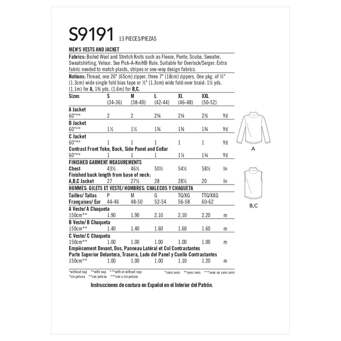 Simplicity 9191 Men's Gilet and Jacket Sewing Pattern from Jaycotts Sewing Supplies