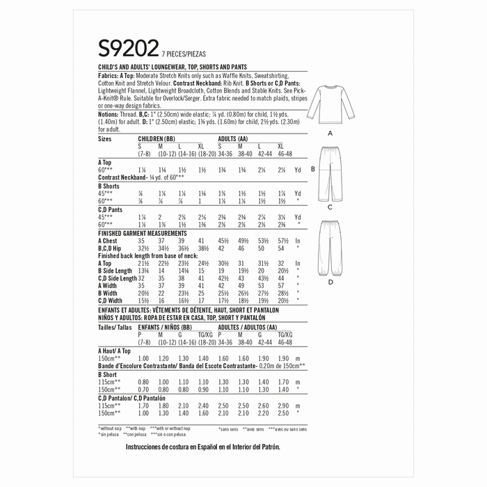 Simplicity 9202 Sleepwear pattern for Men, Women and Children from Jaycotts Sewing Supplies