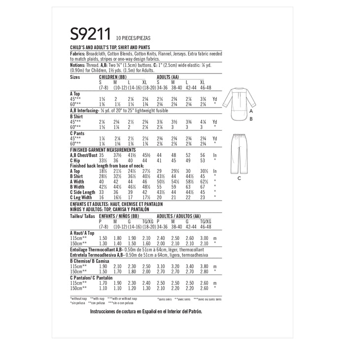 Simplicity Sewing Pattern 9211 Misses'/Men's/Boys'/Girls' Sleepwear from Jaycotts Sewing Supplies