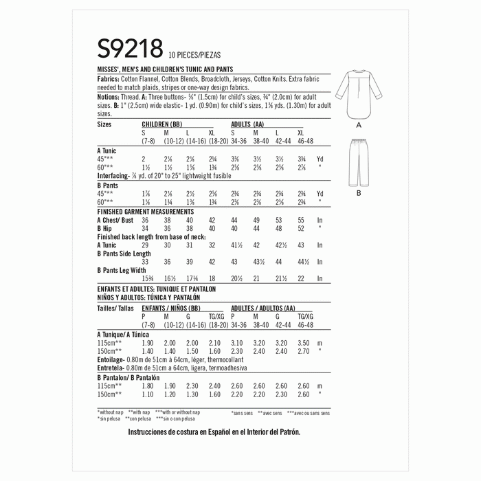 Simplicity 9218 Misses', Men's and Children's Pyjamas Pattern from Jaycotts Sewing Supplies