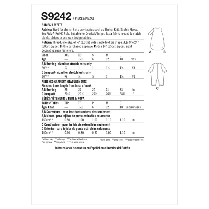 Simplicity Sewing Pattern 9242 Babies' Layette from Jaycotts Sewing Supplies