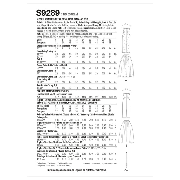 Simplicity Sewing Pattern 9289 Strapless Dress, Detachable Train and Belt from Jaycotts Sewing Supplies