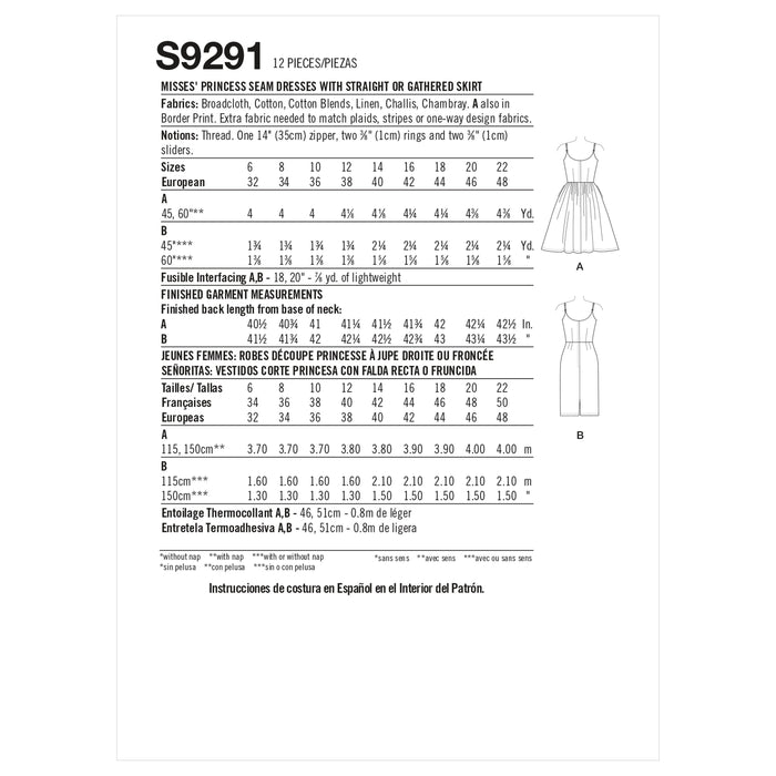 Simplicity 1950's Sewing Pattern 9291 Princess Seam Dresses from Jaycotts Sewing Supplies