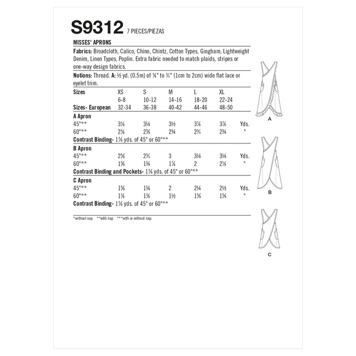 Simplicity Sewing Pattern 9312 Aprons from Jaycotts Sewing Supplies