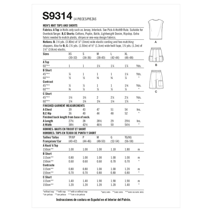Simplicity Sewing Pattern 9314 Men's Knit Top and Shorts from Jaycotts Sewing Supplies