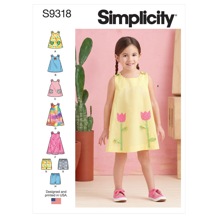 Simplicity Sewing Pattern S9318 Toddlers' Tent Tops, Dresses, and Shorts from Jaycotts Sewing Supplies