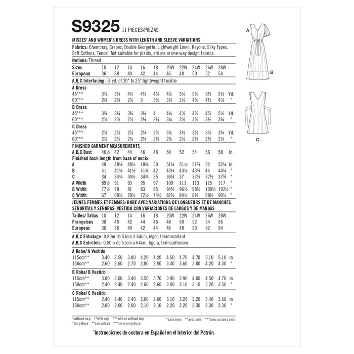 Simplicity Sewing Pattern S9325 Misses' and Women's Dress with Length Variations from Jaycotts Sewing Supplies