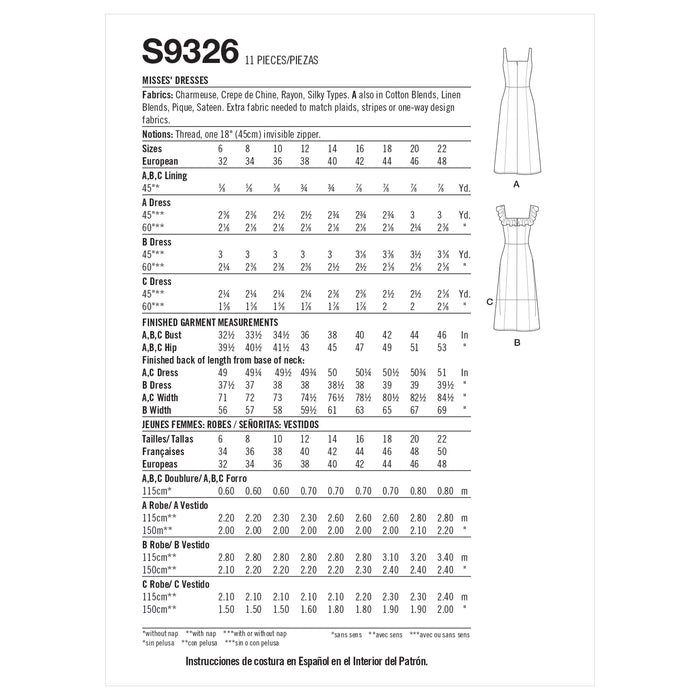 Simplicity Sewing Pattern S9326 Misses' Dresses from Jaycotts Sewing Supplies