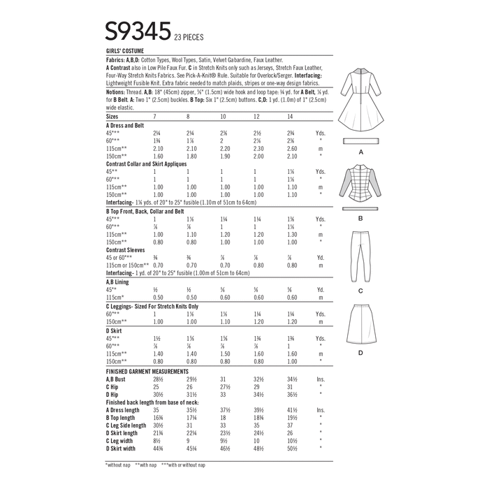 Simplicity Sewing Pattern 9345 Girls' Cruella Costumes from Jaycotts Sewing Supplies