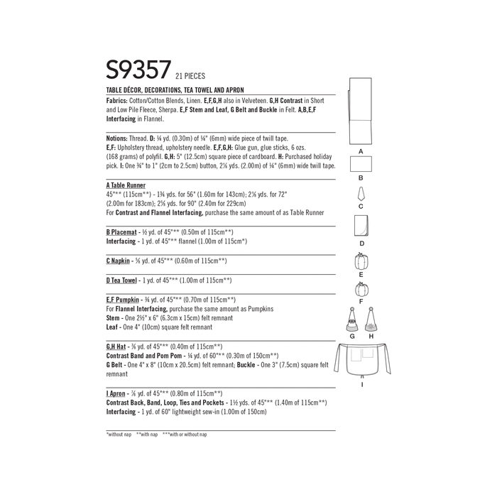 Simplicity Sewing Pattern 9357 Table Decor, Decorations, Tea Towel and Apron from Jaycotts Sewing Supplies