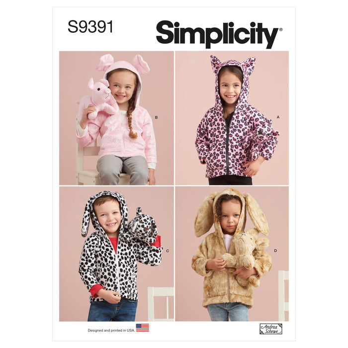 Simplicity Sewing Pattern 9391 Toddlers' Jackets and Small Plush Animals from Jaycotts Sewing Supplies