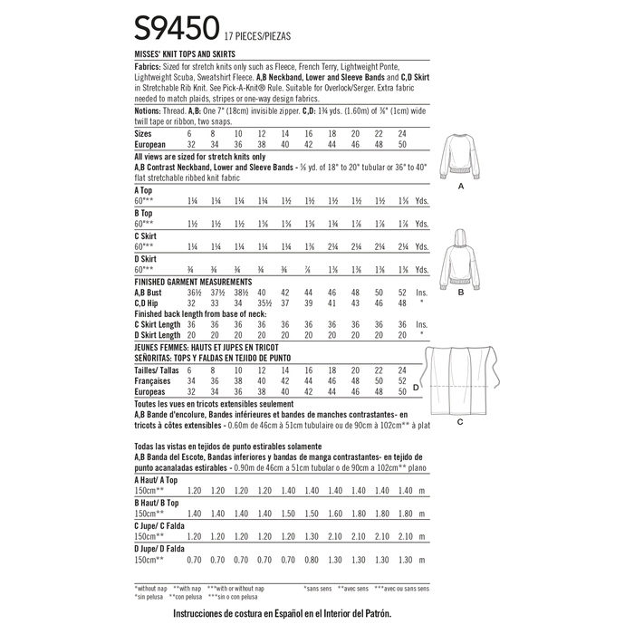 Simplicity Sewing Pattern 9450 Misses' Knit Tops and Skirts from Jaycotts Sewing Supplies
