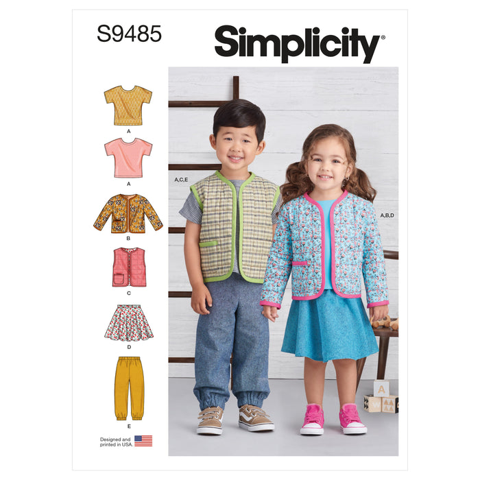 Simplicity Pattern 9485 Toddlers Knit Top, Jacket, Vest, Skirt and Pants from Jaycotts Sewing Supplies