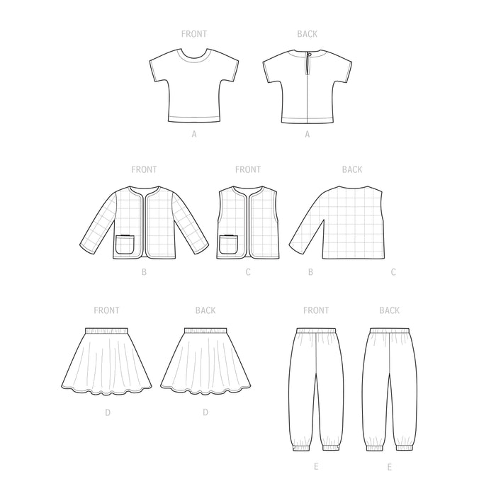Simplicity Pattern 9485 Toddlers Knit Top, Jacket, Vest, Skirt and Pants from Jaycotts Sewing Supplies