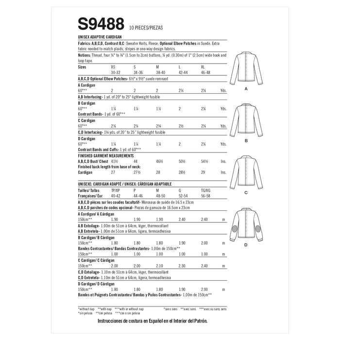 Simplicity Sewing Pattern 9488 Unisex Adaptive Cardigan from Jaycotts Sewing Supplies