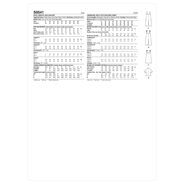 Simplicity 9541 Misses' Jumpsuits, Dress and Jacket pattern from Jaycotts Sewing Supplies
