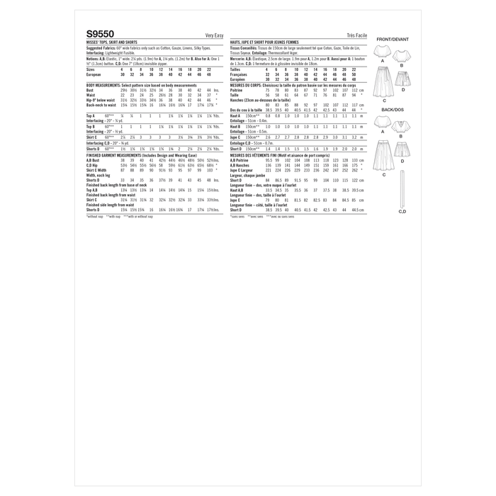 Simplicity 9550 Misses' Tops, Skirt and Shorts pattern from Jaycotts Sewing Supplies