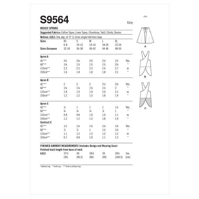 Simplicity 9564 Misses' Aprons pattern from Jaycotts Sewing Supplies