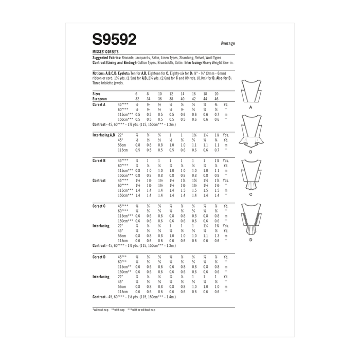 Simplicity Sewing Pattern 9592 Misses' Corsets from Jaycotts Sewing Supplies