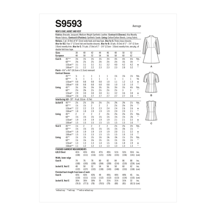 Simplicity Sewing Pattern 9593 Men's Medieval fantasy costumes from Jaycotts Sewing Supplies