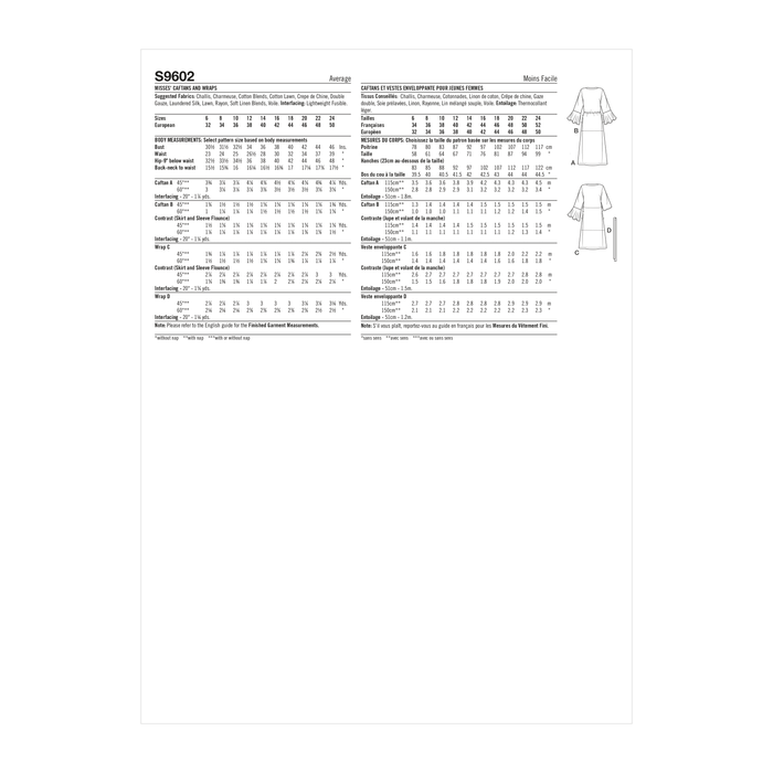 Simplicity Sewing Pattern 9602 Misses' Caftans and Wraps from Jaycotts Sewing Supplies