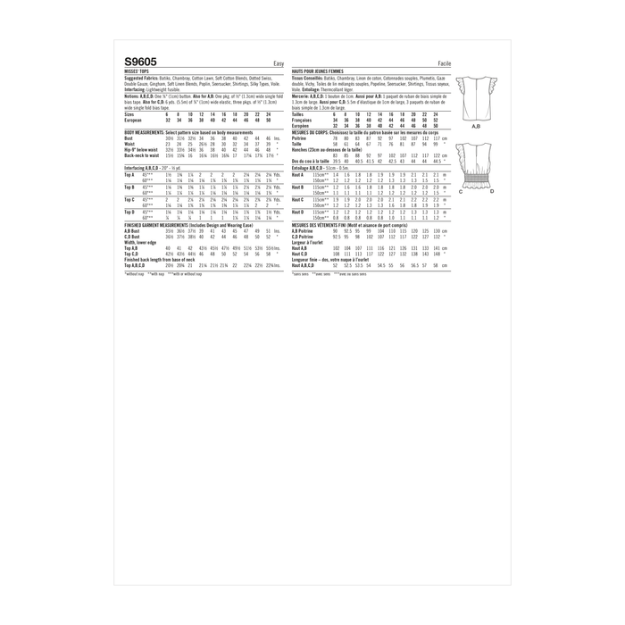 Simplicity Sewing Pattern 9605 Misses' Tops from Jaycotts Sewing Supplies