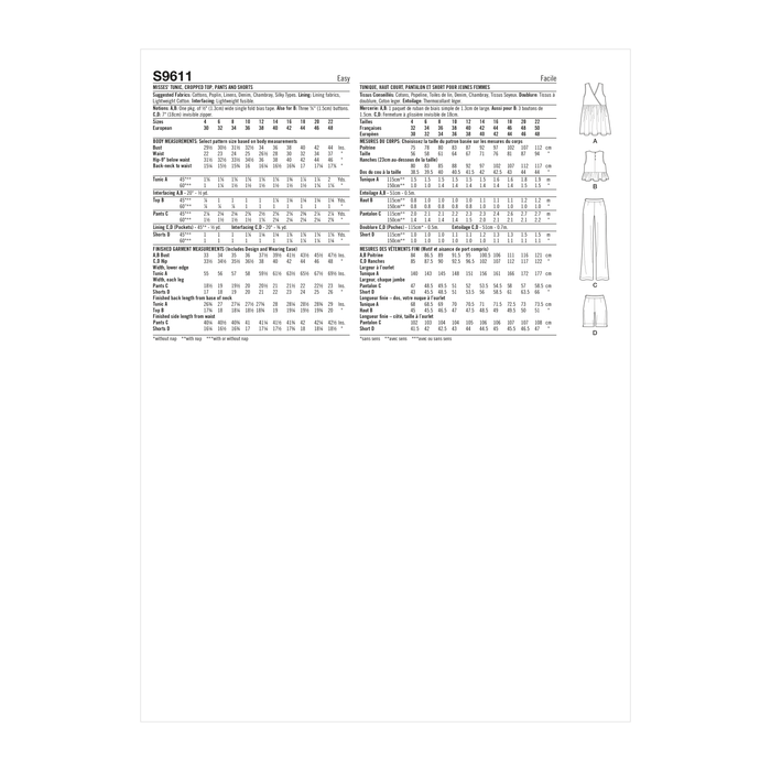 Simplicity Sewing Pattern 9611 Misses' Tunic, Cropped Top, Pants and Shorts from Jaycotts Sewing Supplies
