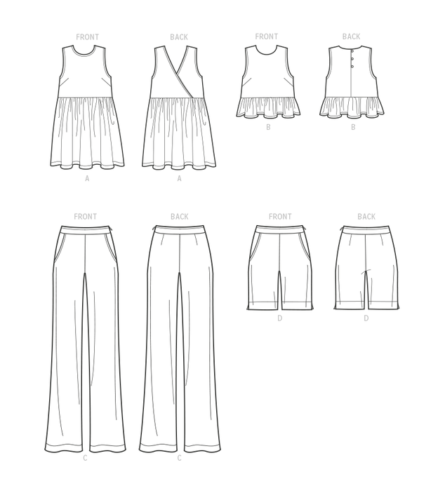 Simplicity Sewing Pattern 9611 Misses' Tunic, Cropped Top, Pants and Shorts from Jaycotts Sewing Supplies