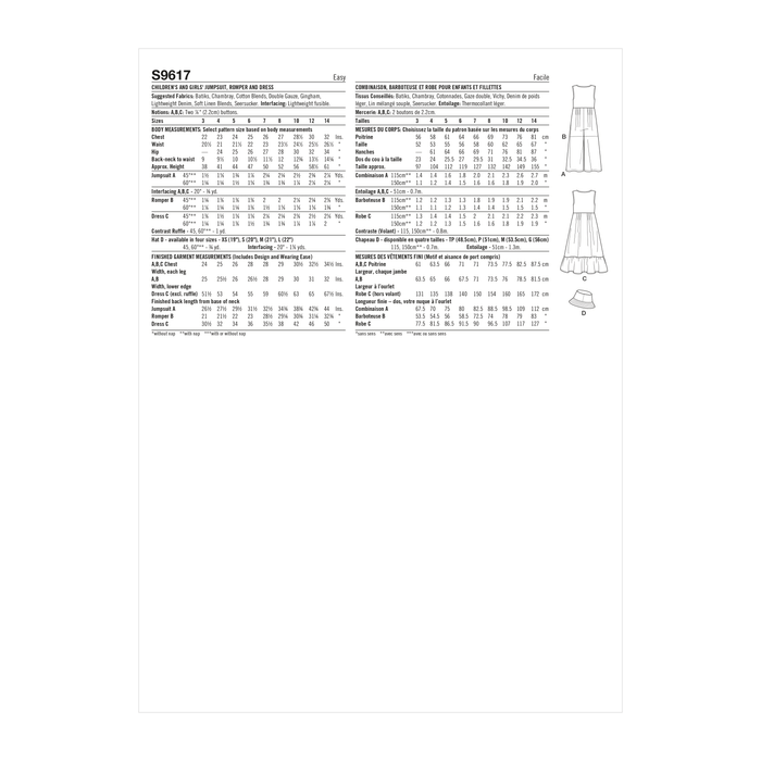 Simplicity Sewing Pattern 9617 Girls' Jumpsuit, Romper and Dress from Jaycotts Sewing Supplies