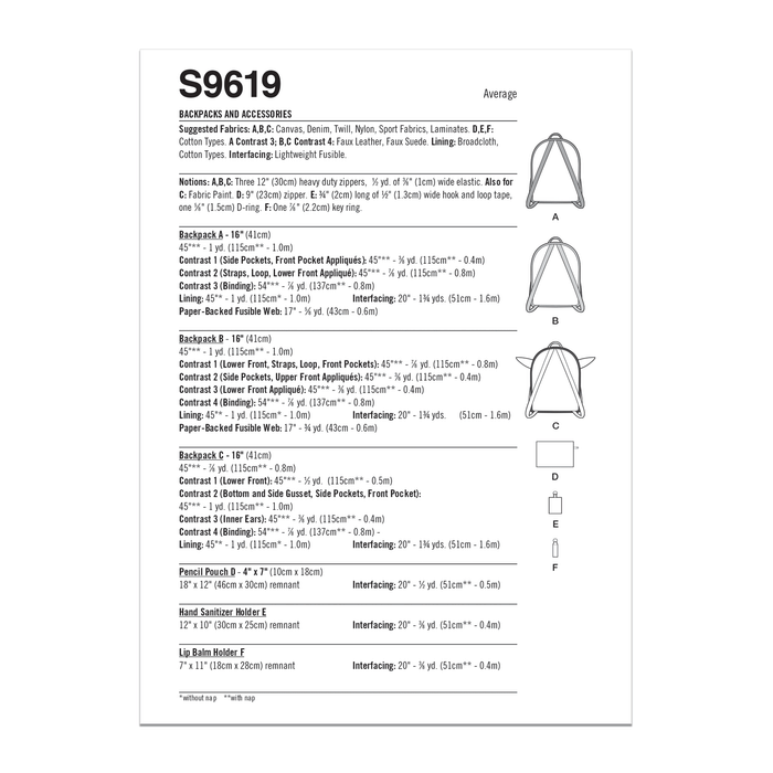Simplicity sewing pattern 9619 Disney Star Wars Backpacks and Accessories from Jaycotts Sewing Supplies