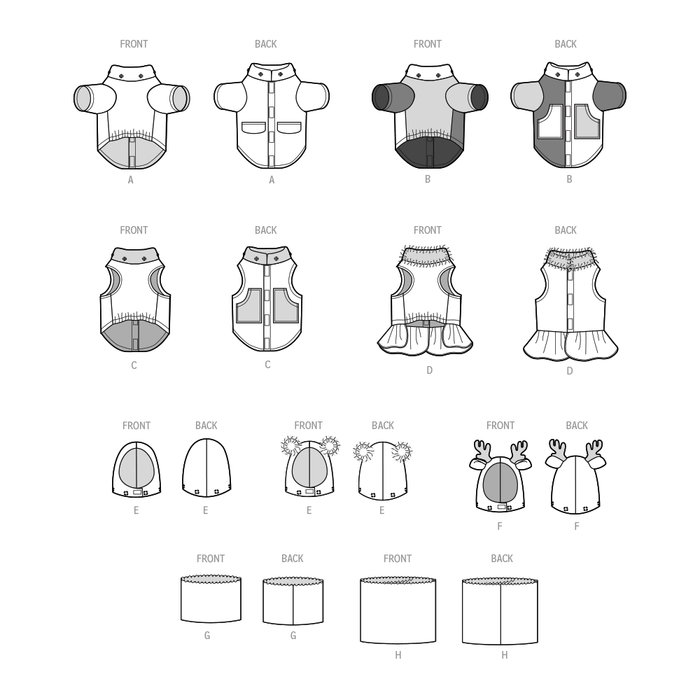 Simplicity pattern 9663 Pet Coats with Optional Hoods and Cowls from Jaycotts Sewing Supplies