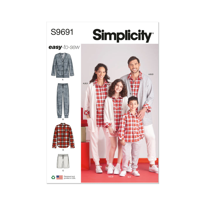 Simplicity pattern 9691 Girls', Boys' and Adults' Loungewear from Jaycotts Sewing Supplies