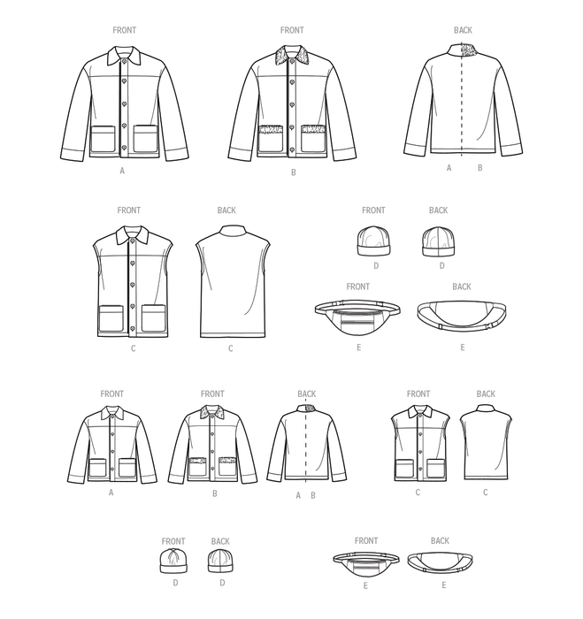 Simplicity pattern 9694 Boys' and Men's Jacket, Vest, Hat and Bag from Jaycotts Sewing Supplies