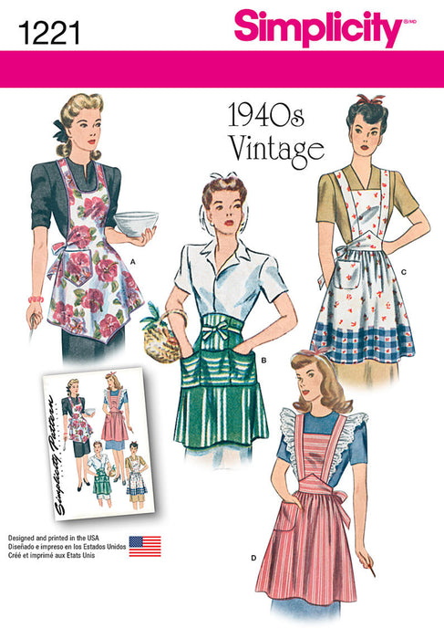 Simplicity Pattern 1221 Vintage 40's Aprons from Jaycotts Sewing Supplies