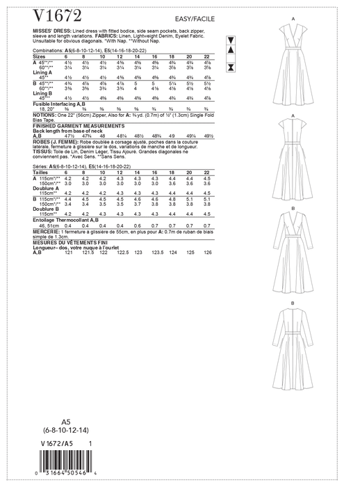 Vogue sewing pattern 1672 | Misses' Dress from Jaycotts Sewing Supplies