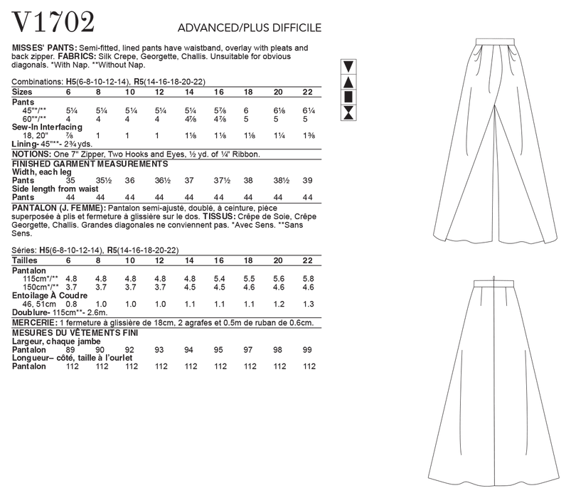 Vogue 1702 Pants sewing pattern from Jaycotts Sewing Supplies