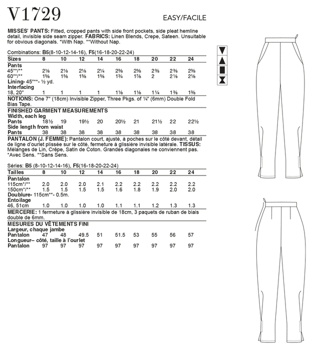 Vogue Misses' Trousers sewing pattern 1729 | Rachel Comey from Jaycotts Sewing Supplies