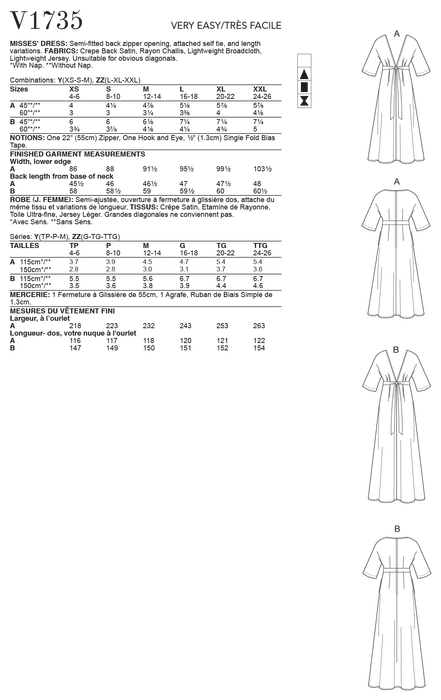 Vogue sewing pattern 1735 Deep- Kimono-Style Dresses with Self-Tie from Jaycotts Sewing Supplies