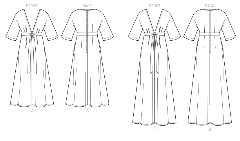 Vogue sewing pattern 1735 Deep- Kimono-Style Dresses with Self-Tie from Jaycotts Sewing Supplies