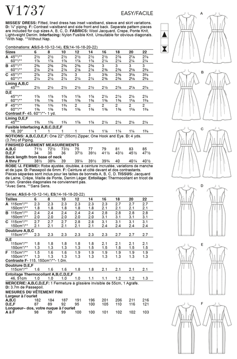Vogue sewing pattern 1737 Fit-And-Flare Dresses with Waistband and Pockets from Jaycotts Sewing Supplies