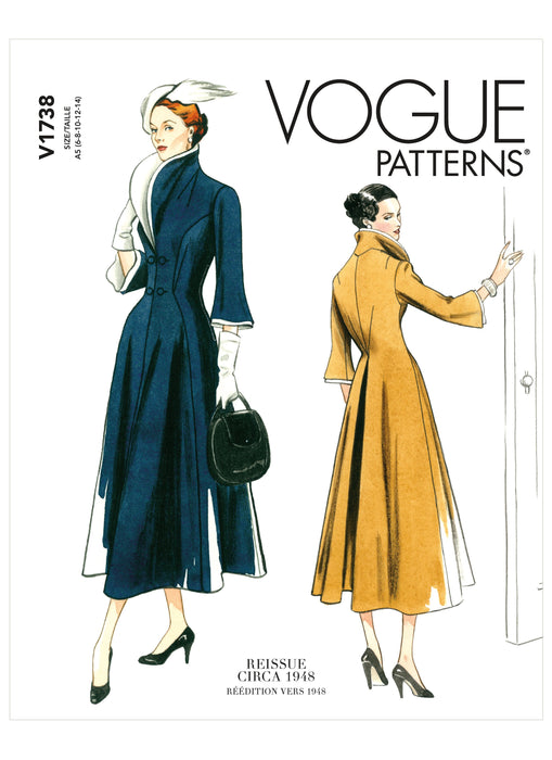 Vogue 1940'S Vintage pattern 1738 Wide-Collar, Fit-and-Flare Dress from Jaycotts Sewing Supplies