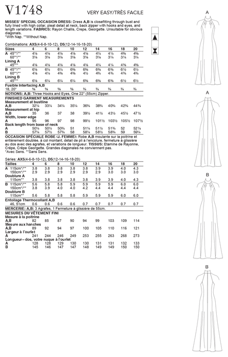Vogue Special Occasion Dress pattern 1748 from Jaycotts Sewing Supplies
