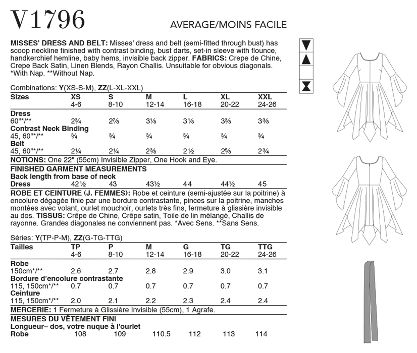 Vogue Sewing pattern 1796 Misses' Dress and Belt from Jaycotts Sewing Supplies