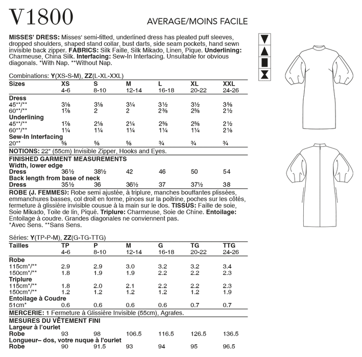 Vogue Sewing pattern 1800 Misses' Dress from Jaycotts Sewing Supplies