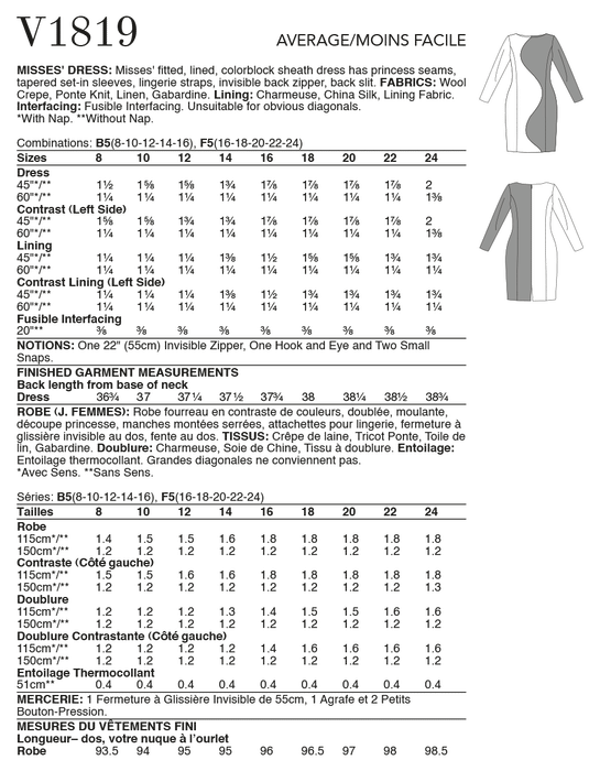 Vogue Sewing pattern 1819 Misses' Dress from Jaycotts Sewing Supplies